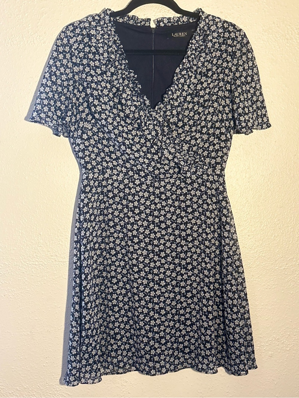 Lauren Ralph Lauren Mini Dress 6P Navy Blue Floral Cottagecore Preppy Feminine